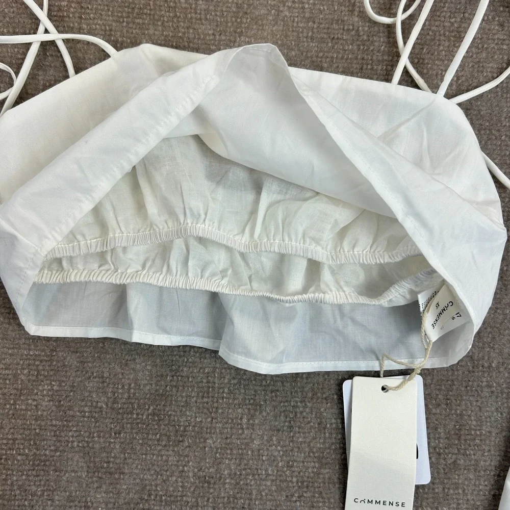 Commense Shirred Waist Split Thigh Skirt Set Womens XS White Stretch Relaxed Fit